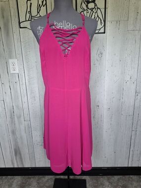 Forever 21 Bright Pink Lace-Up V-Neck Midi Dress